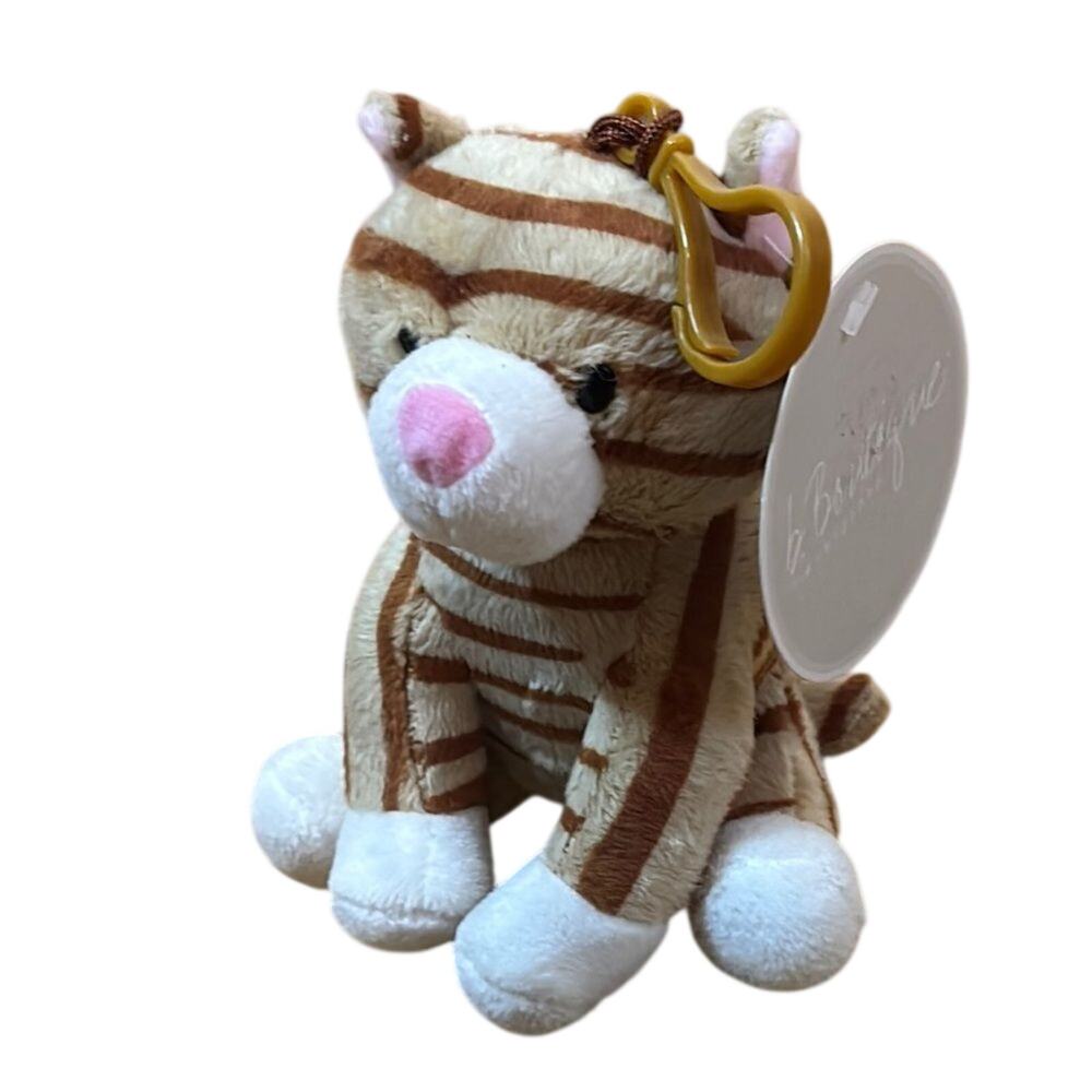 NWT B Boutique Striped Tabby Cat Plush Backpack Clip Mini Stuffed Animal